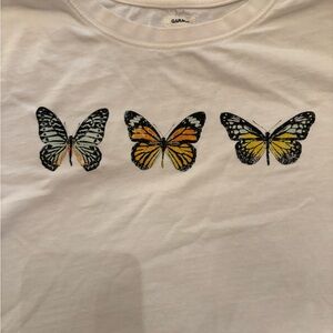 Garage White Tee Shirt Top with Butterfly Design